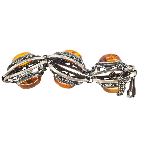 Sterling Silver Filigree Bracelet Baltic Amber Cabs Eastern European 7.5 In Read - Picture 13 of 14